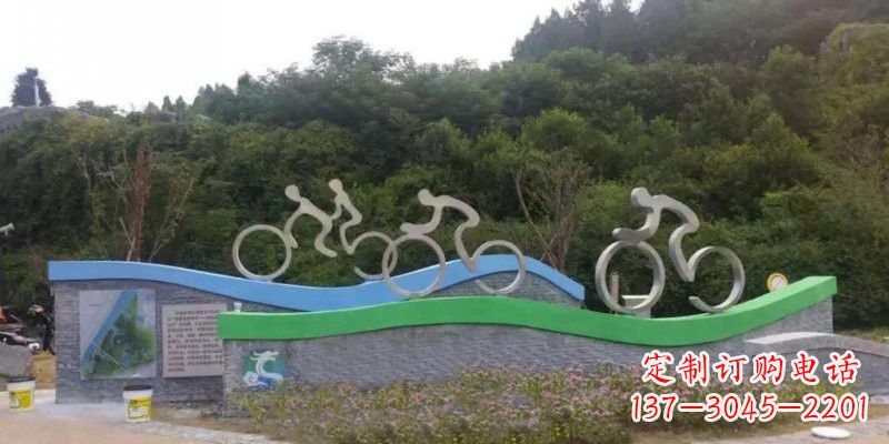 济南不锈钢景区抽象骑自行车人物雕塑