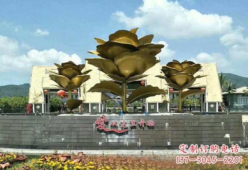 济南不锈钢玫瑰雕塑美丽的艺术品