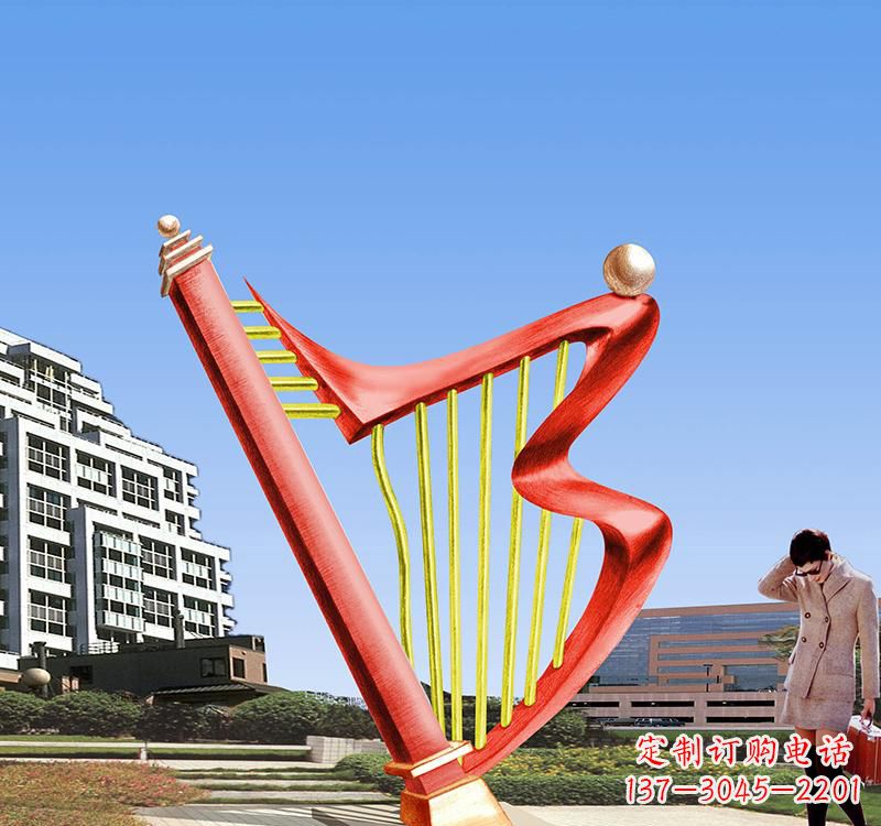 济南不锈钢竖琴雕塑把旋律汇聚成艺术精品