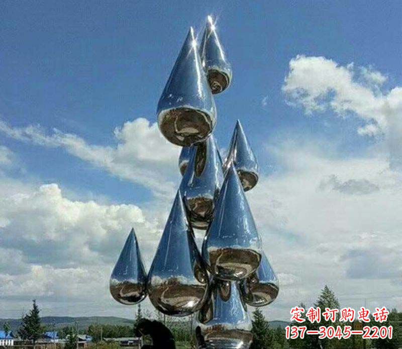 济南不锈钢镜面大型水滴雕塑——艺术精美、精致优雅