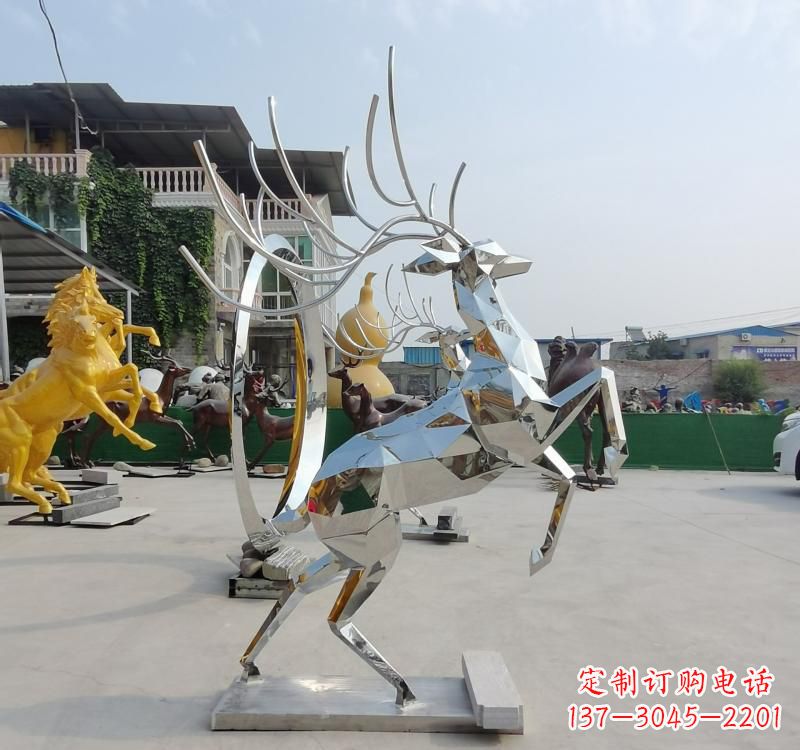 济南精美不锈钢镜面动物鹿雕塑