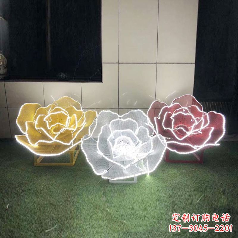 济南不锈钢镂空玫瑰花灯光雕塑