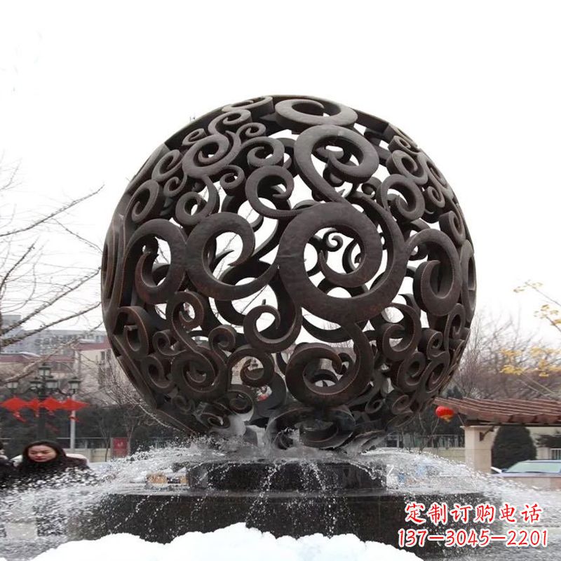 济南不锈钢镂空球水景喷泉雕塑