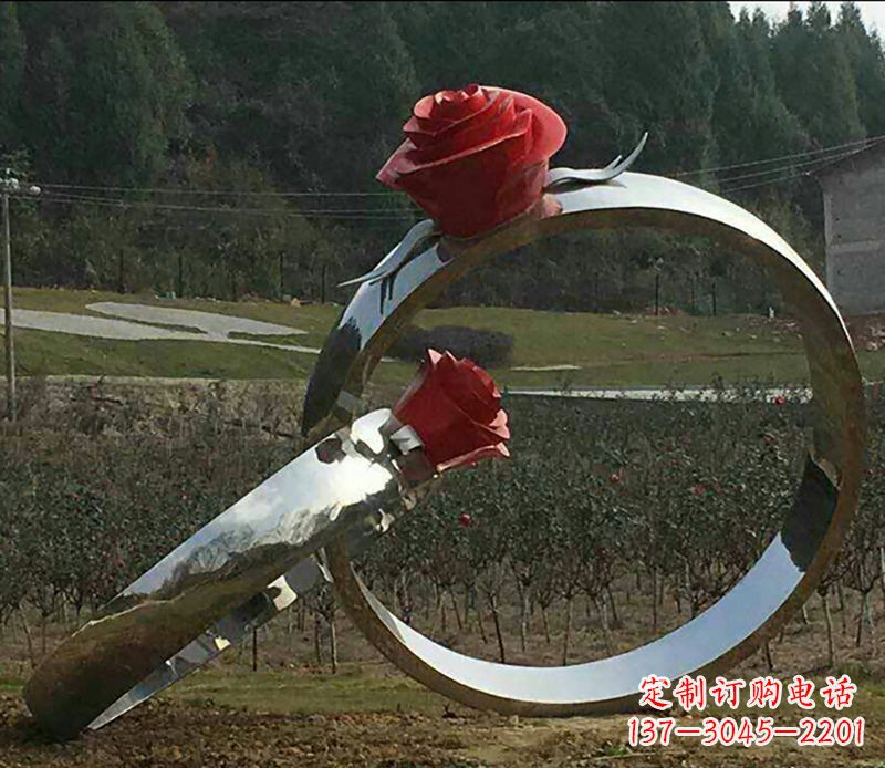 济南不锈钢玫瑰雕塑精美的艺术珍品