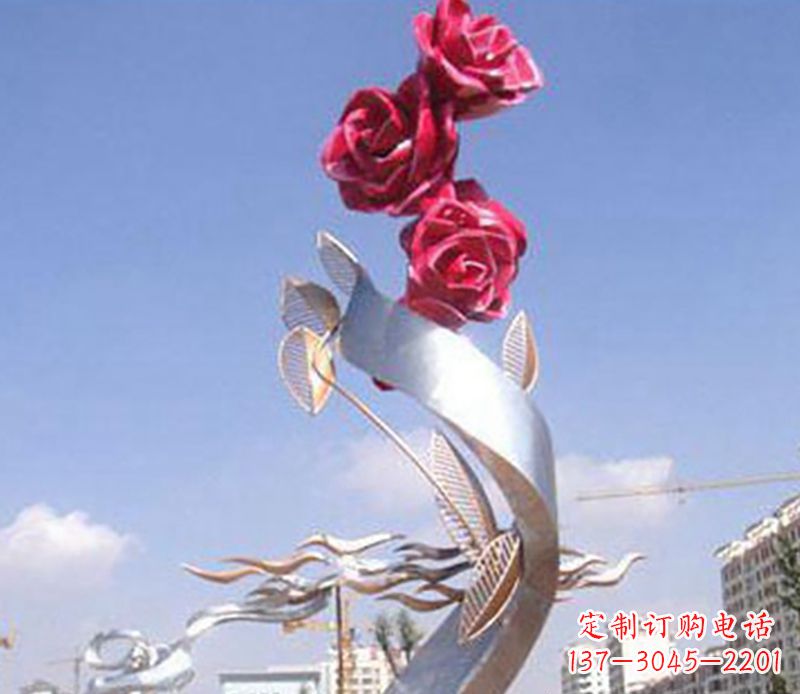 济南不锈钢玫瑰雕塑精美的艺术品