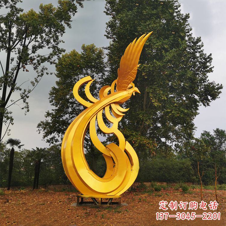 济南不锈钢凤凰雕塑黄金色园林之美