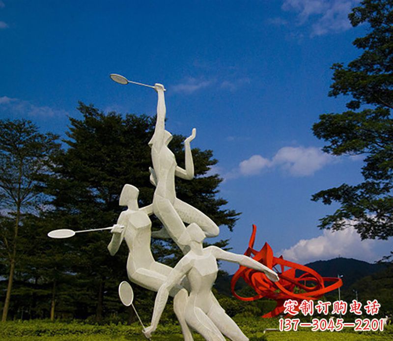 济南不锈钢羽毛球雕塑精美线条展现体育热情