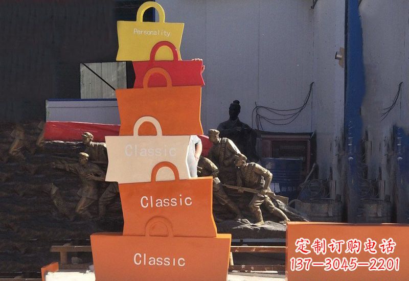 济南不锈钢商场抽象购物袋雕塑