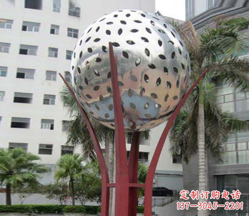 济南不锈钢树叶镂空球校园景观摆件