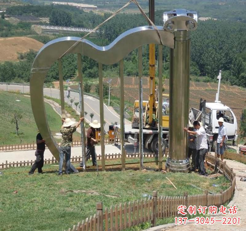 济南音乐美学不锈钢竖琴雕塑