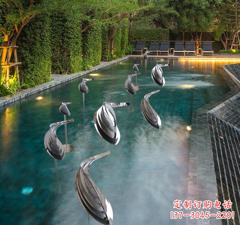 济南不锈钢水景动物鱼群雕塑