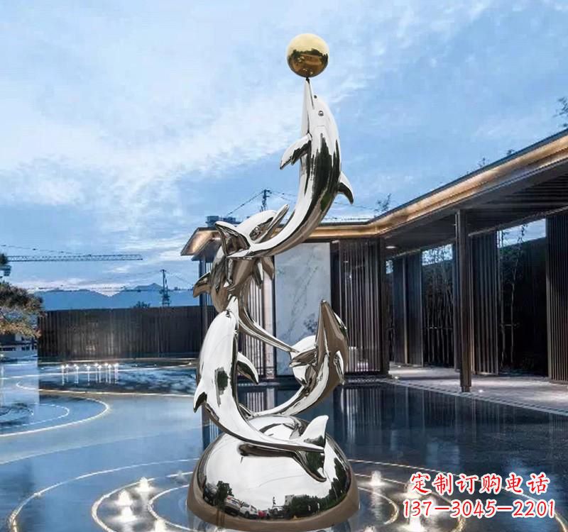 济南不锈钢水景海豚雕塑