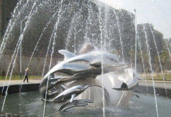济南不锈钢商场大型景观鱼喷泉展现雕塑之美