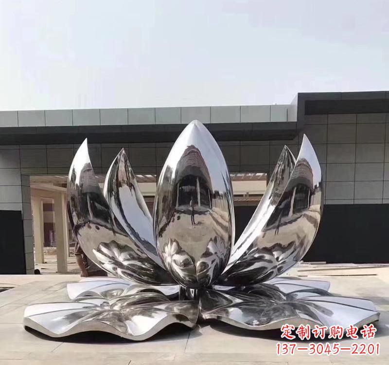 济南不锈钢现代镜面荷花雕塑精美绝伦