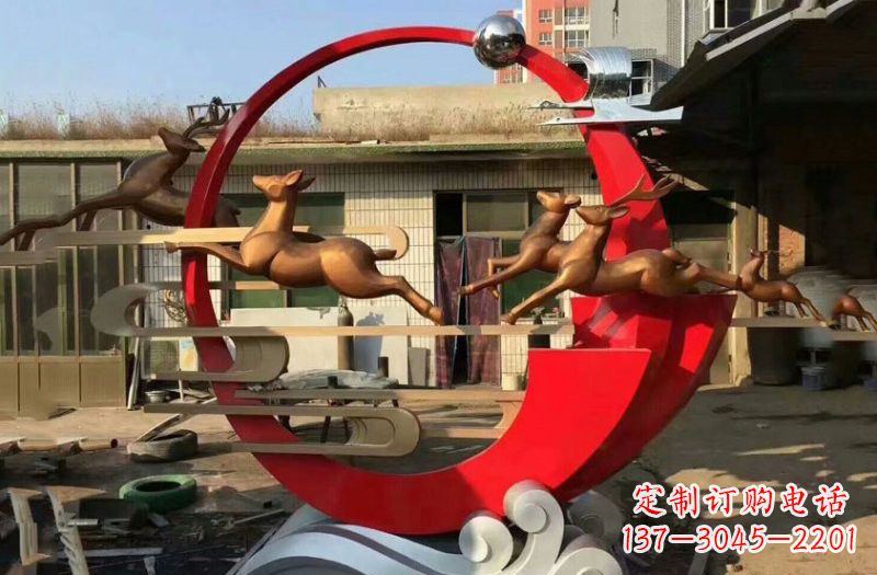 济南不锈钢制作的梅花鹿雕塑