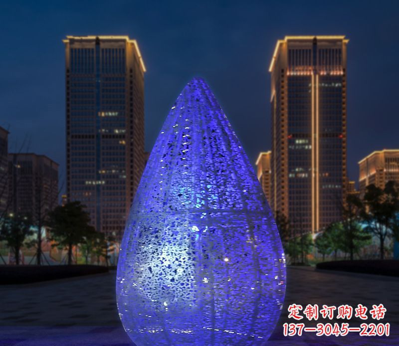 济南不锈钢小区照明美轮美奂的水滴雕塑
