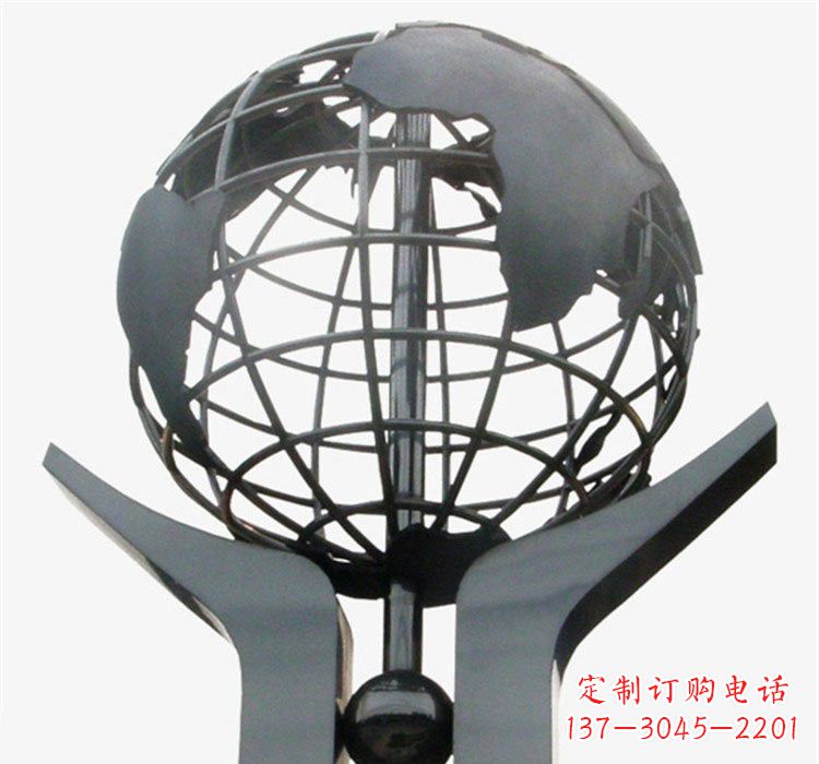 济南象征地球一体的不锈钢校园手托地球雕塑