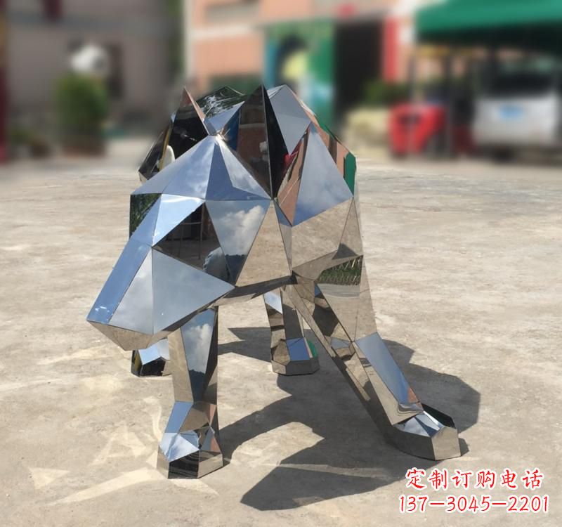 济南不锈钢园林动物几何狼雕塑