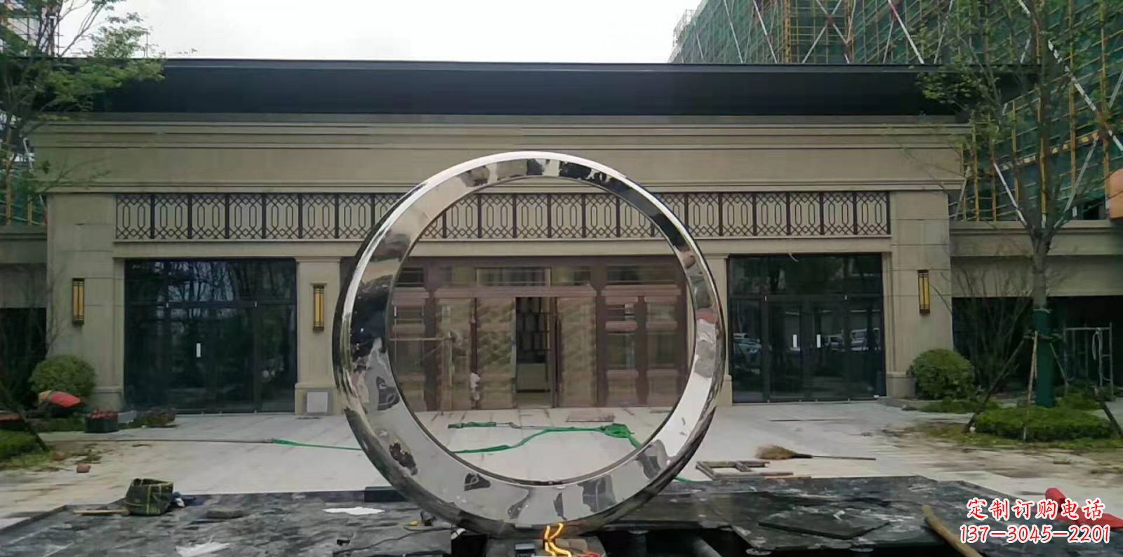 济南不锈钢圆环喷泉雕塑广场景观雕塑户外摆件