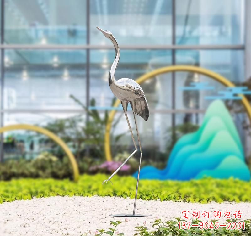 济南不锈钢展翅仙鹤雕塑