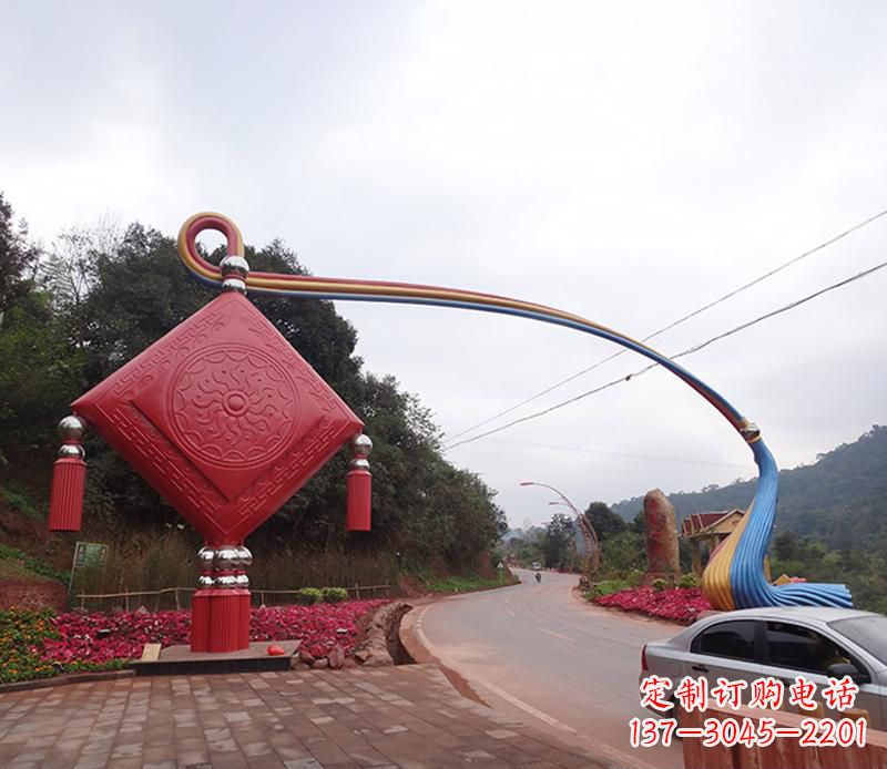 济南不锈钢中国结拱门雕塑
