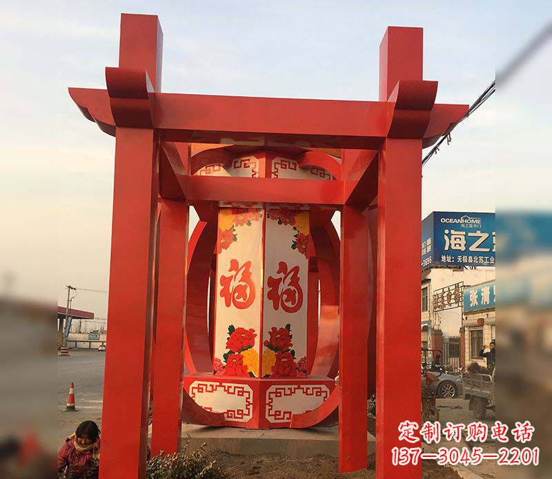 济南不锈钢灯笼雕塑——点亮中国梦