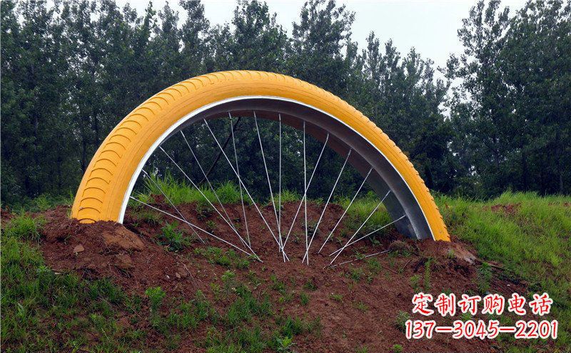济南不锈钢自行车轮胎公园景观雕塑