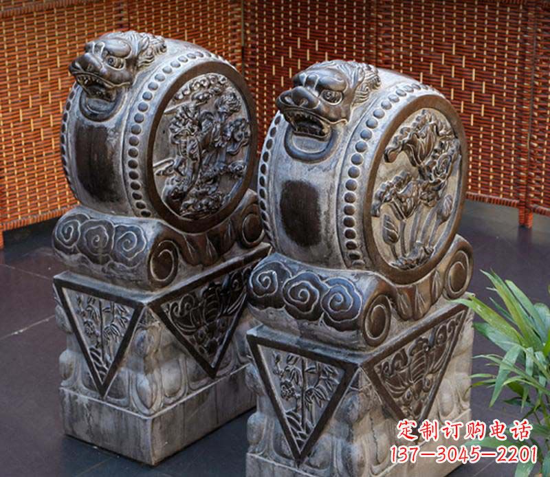 济南仿古石门墩雕塑,提升茶楼景观