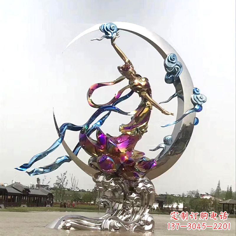 济南中国古代神话传说中的嫦娥奔月不锈钢雕塑景观