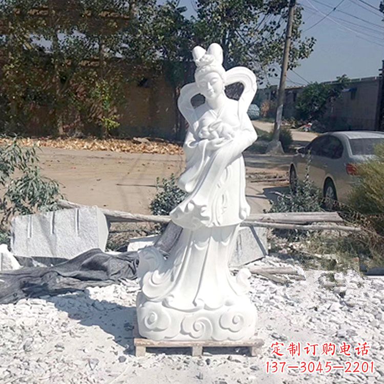 济南嫦娥奔月石雕-汉白玉神话人物雕像