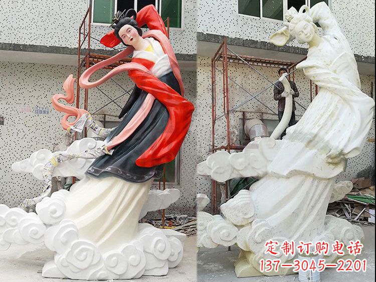 济南嫦娥玻璃钢雕塑-玻璃钢彩绘神话人物雕像