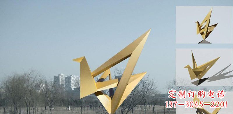 济南城市不锈钢折纸丹顶鹤雕塑