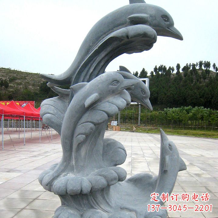 济南冲浪海豚大理石雕塑
