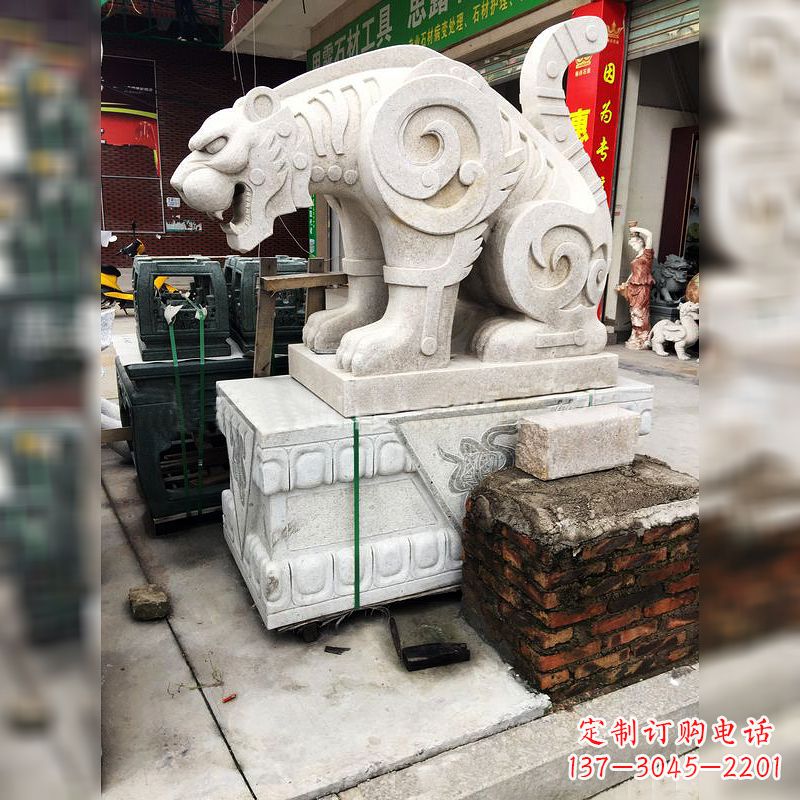 济南抽象豹子石雕-大理石广场大门动物雕塑