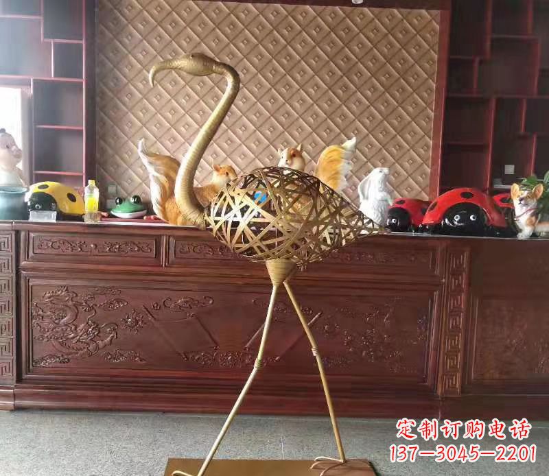 济南抽象编织火烈鸟铜雕