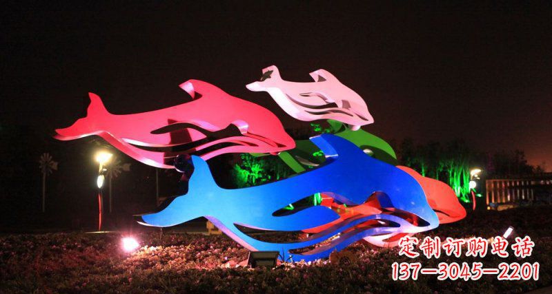 济南抽象海豚公园不锈钢雕塑