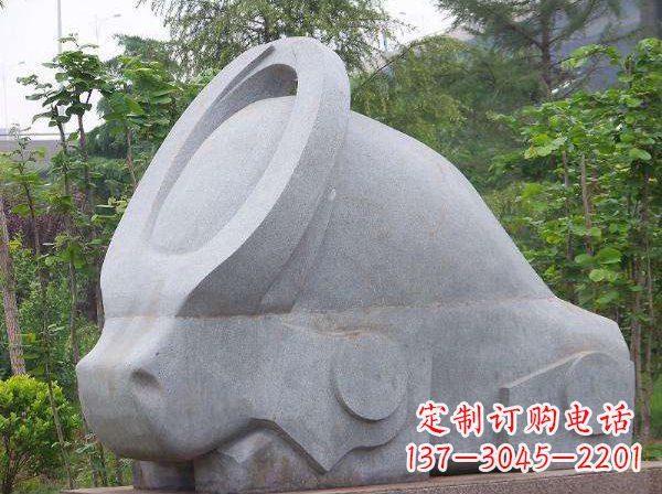 济南抽象石雕牛-抽象生肖牛动物景观雕塑