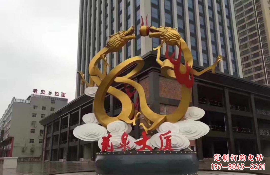 济南精美的双龙戏珠不锈钢雕塑