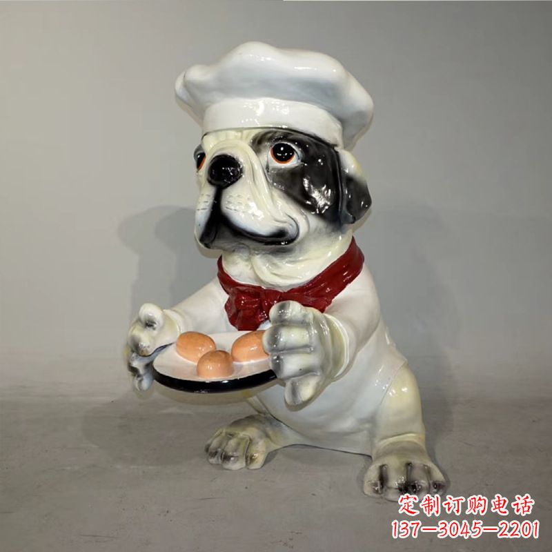 济南玻璃钢仿陶瓷狗雕塑——以斗牛犬为原型