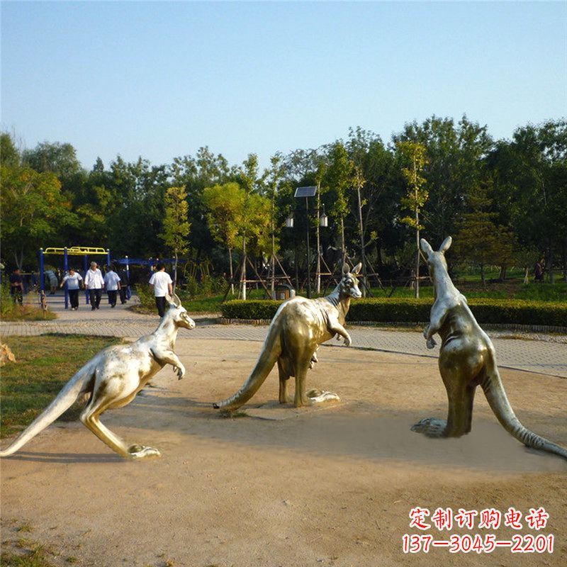 济南纯铜袋鼠公园雕塑摆件-小区公园和谐动物景观