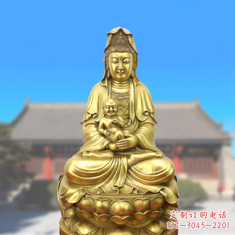 济南纯铜观音坐姿鎏金铜雕