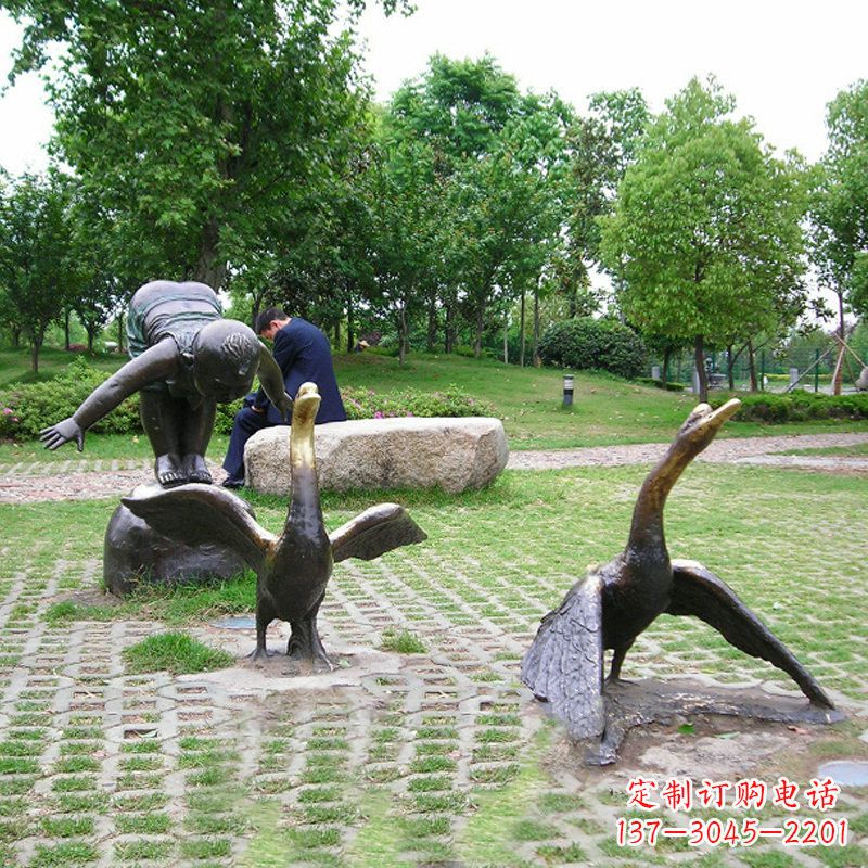 济南纯铜天鹅情景雕塑