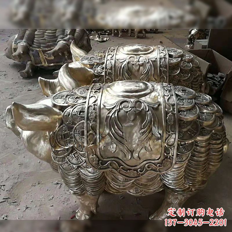 济南纯铜铸造猪铜雕-招财生肖动物风水雕塑