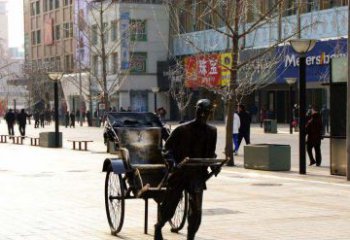 济南黄包车雕塑弘扬步行街人物景观