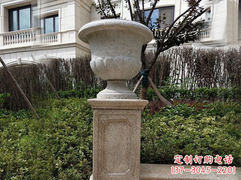济南大理石花钵小区花盆石雕艺术品