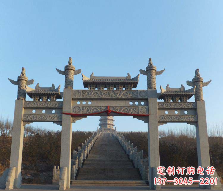 济南大理石三门牌坊景区石雕