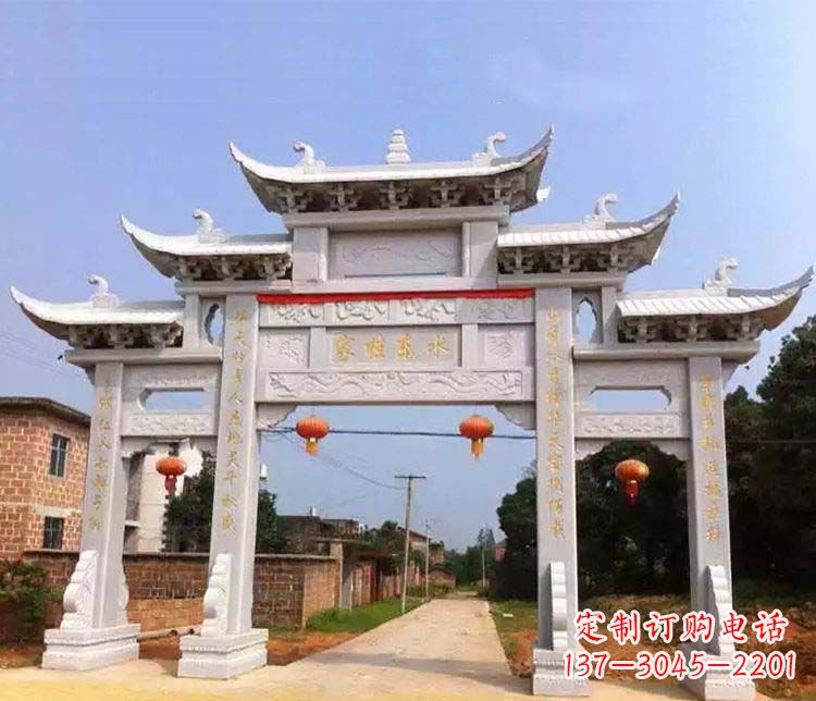 济南大理石三门五楼石牌坊石雕 (2)