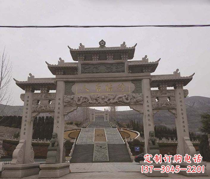济南大理石三门五楼石牌坊石雕