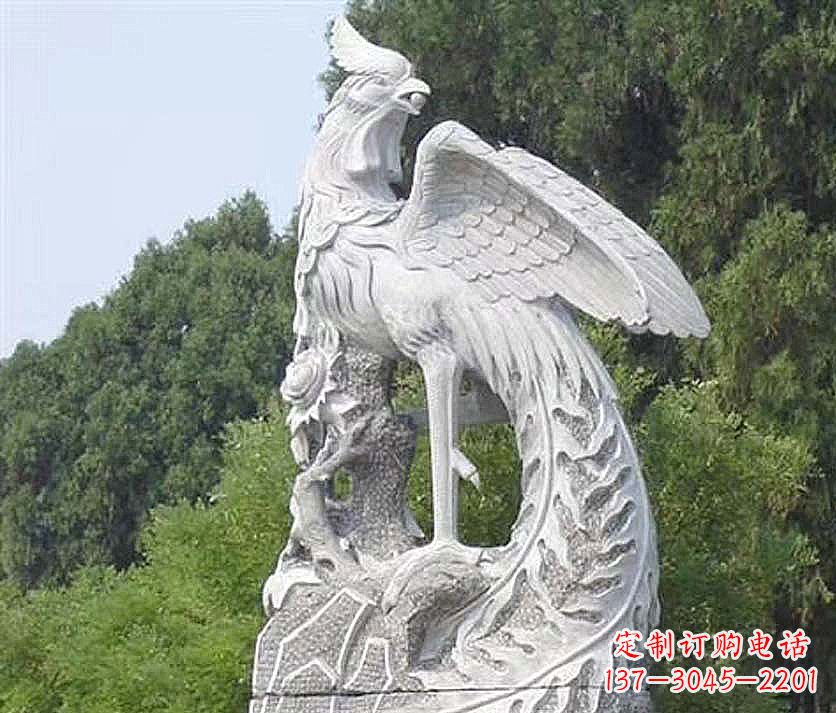 济南大理石神兽凤凰景观石雕，景区公园园林大型动物雕塑