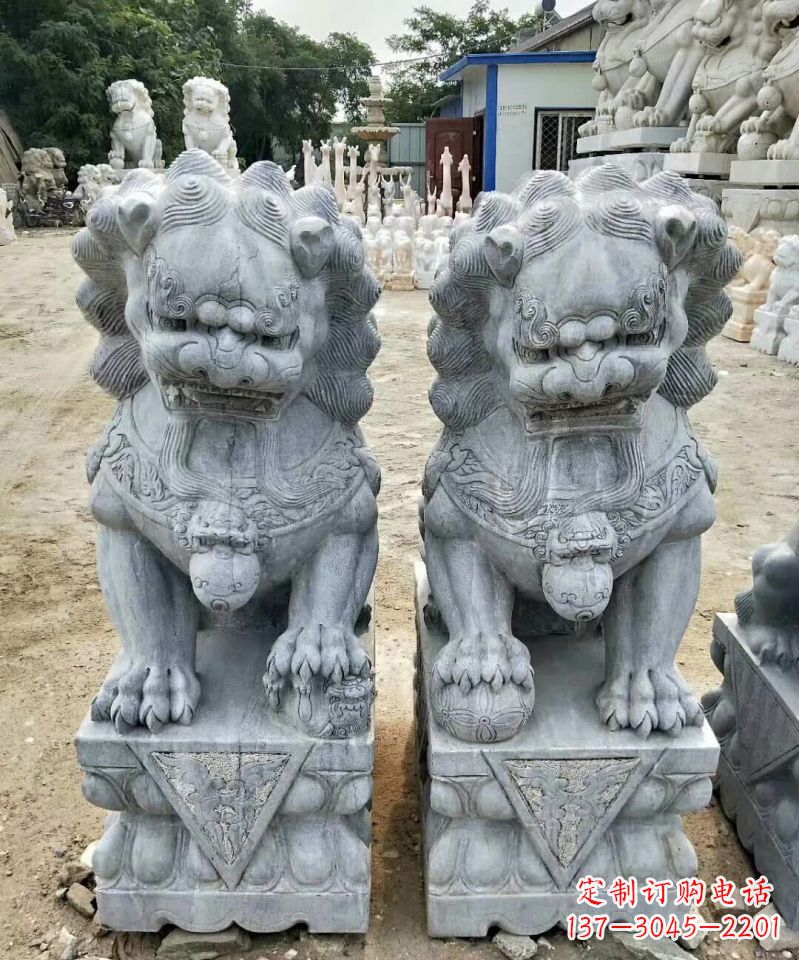 济南传统工艺精雕大理石狮子石雕塑